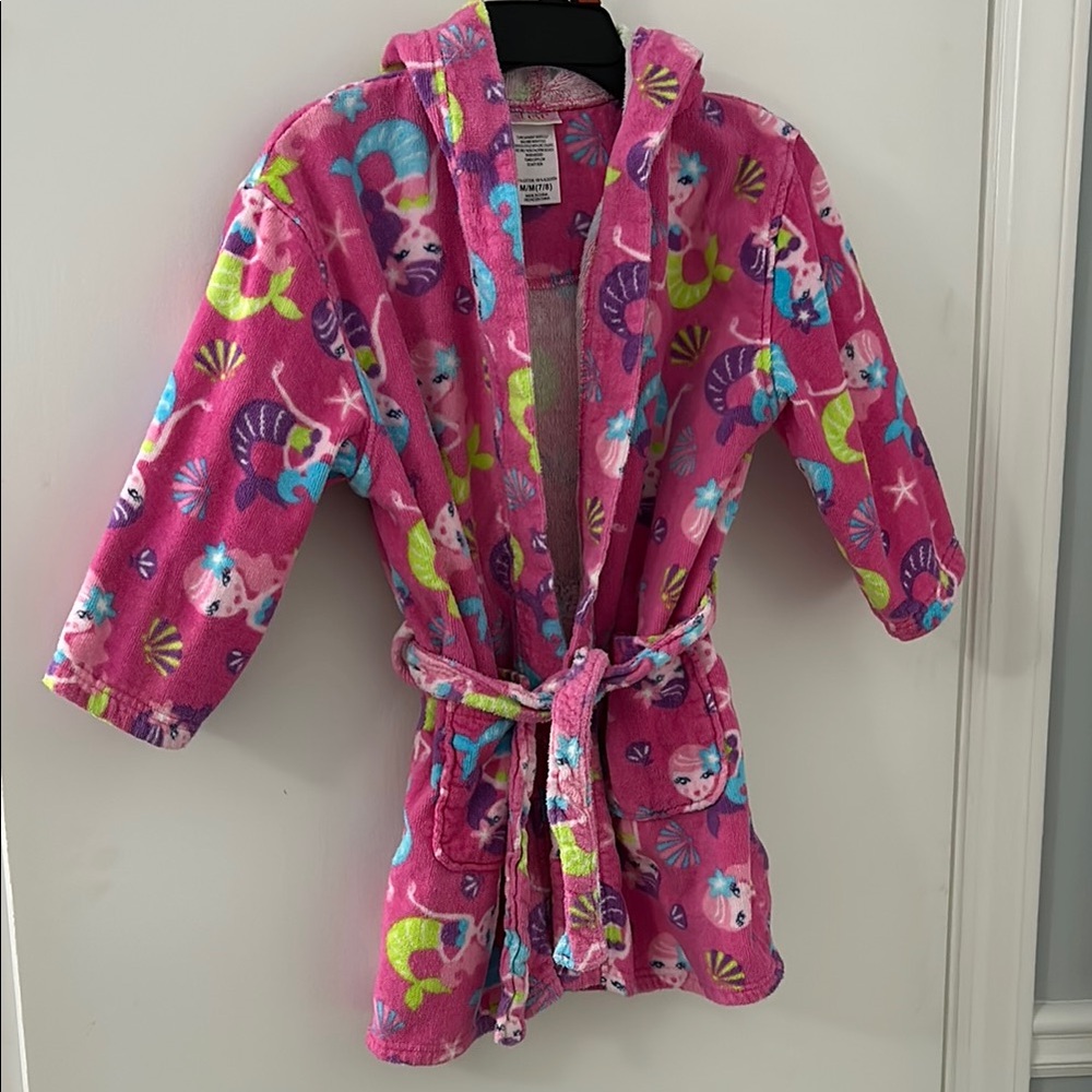 Pink Robe Pajamas with mermaid Pattern and Hood
